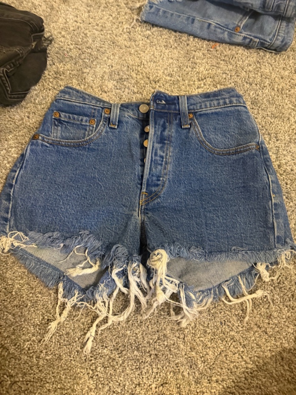 Levi's Blue High-Rise Distressed Button-Fly Denim Shorts